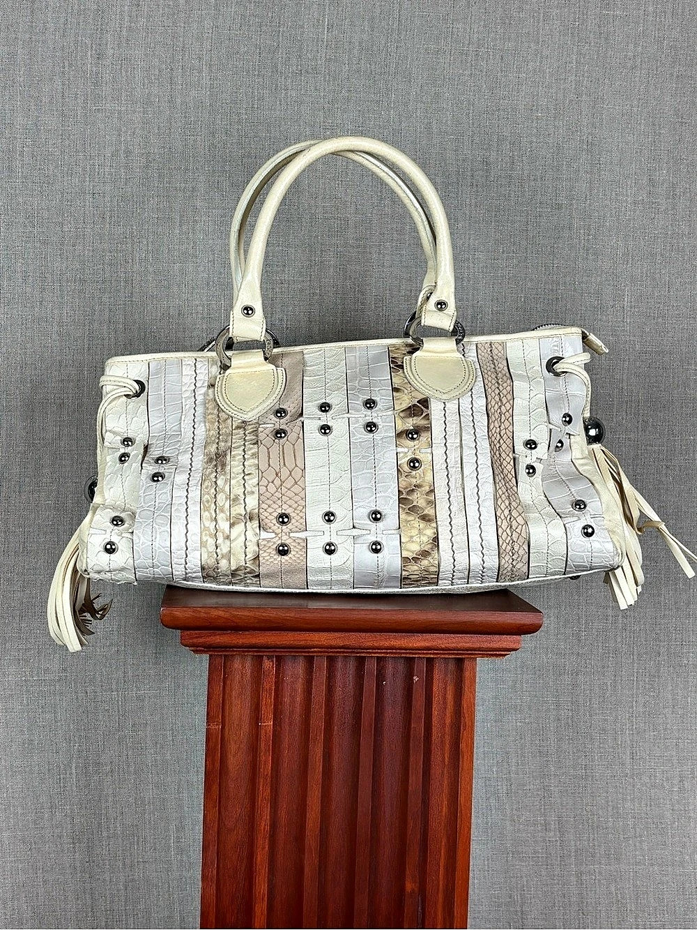 Braccialini Leather Satchel in White & Brown